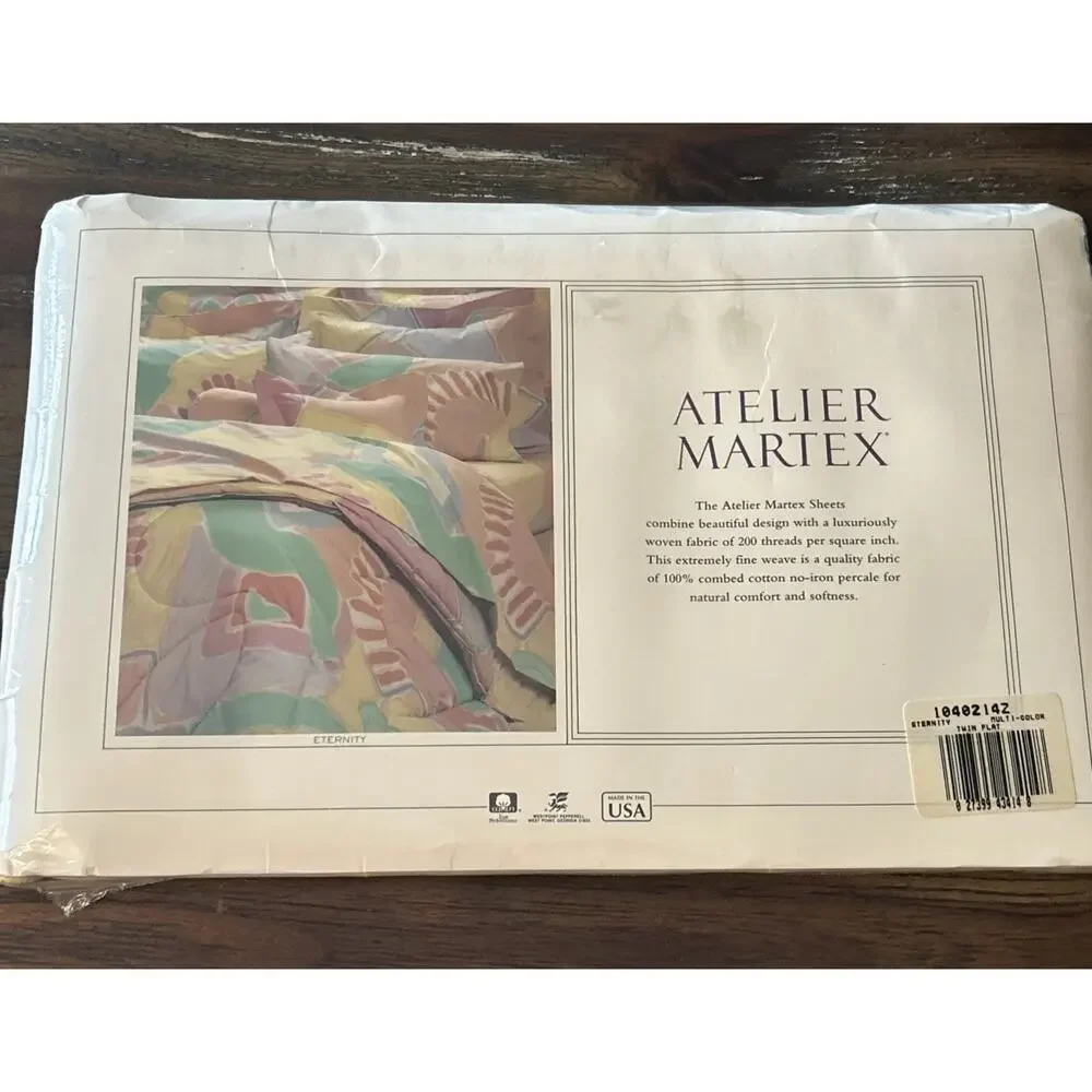 Vtg 80s 90s Atelier Martex Eternity Twin Flat Sheet Pastels Pink Purple Cotton